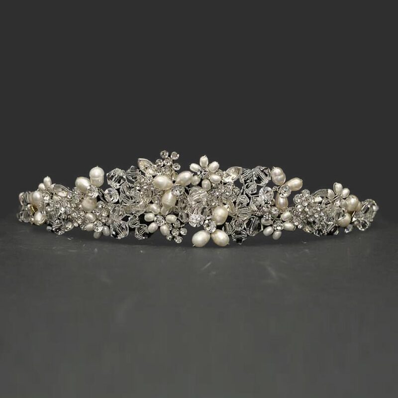A full band tiara of freshwater Pearls, Crystal & Diamante.