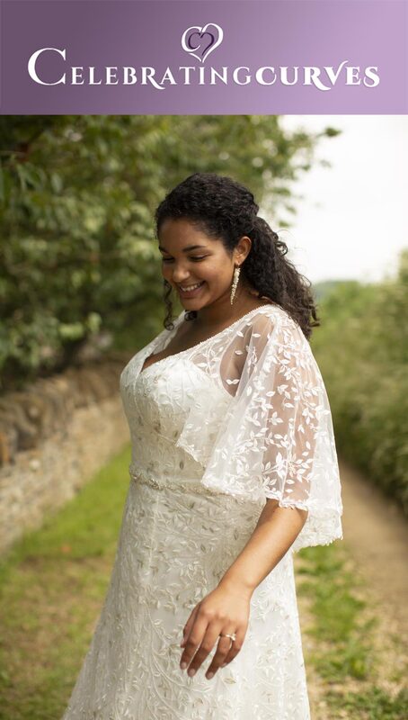 True curves bridal dress with lace sleeves for plus size curvy bride