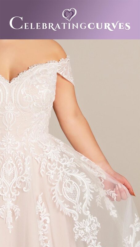 Plus size lace bridal gown with a touch of shimmer and as light as a feather to wear