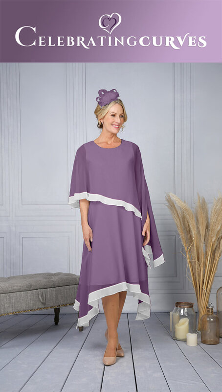 Mother of the bride purple layered dress - front