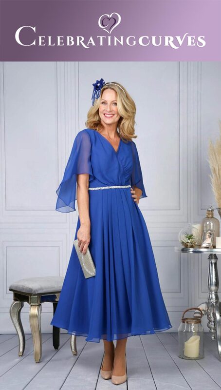 Wedding guest dress shown in royal blue