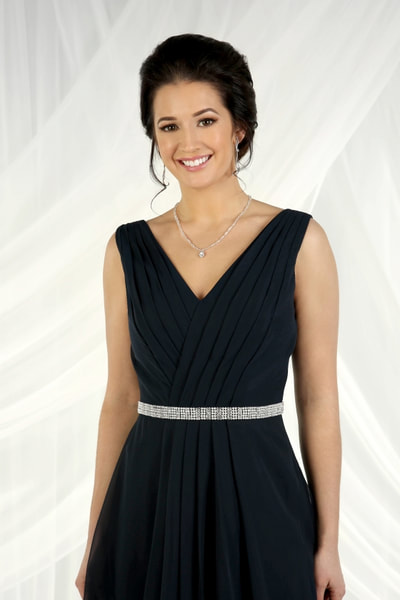 Beautiful chiffon bridesmaids dress with v neck shown in Navy Blue