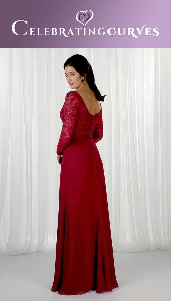 Richard Designs simple and elegant lace bridesmaids dress shown in Plum Red